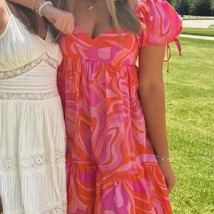 Pink and Orange Swirl Patterned Dress